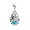 S. Silver and Larimar Teardrop Wave CZ Pendant - 1 in.