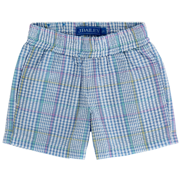Seaside Pull on Short - River Plaid Seersucker