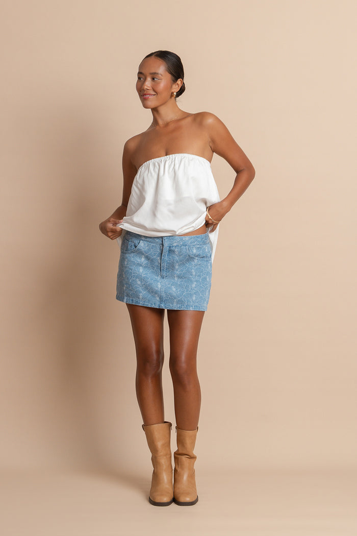 Skirt Maile - Light Wash Hibiscus Stripe