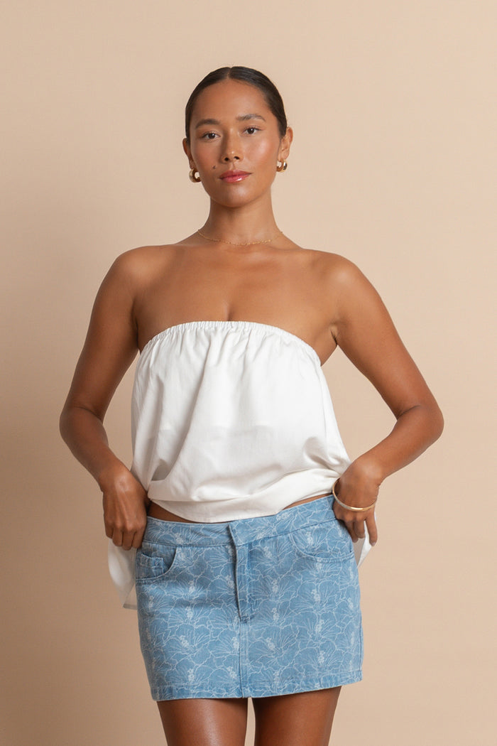 Skirt Maile - Light Wash Hibiscus Stripe