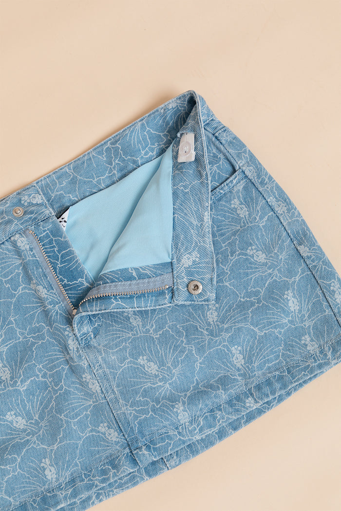 Skirt Maile - Light Wash Hibiscus Stripe