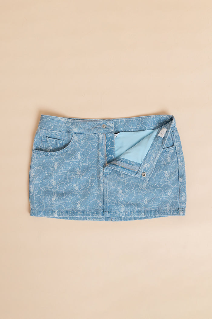 Skirt Maile - Light Wash Hibiscus Stripe
