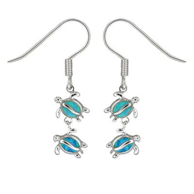 Sterling Silver Hawaiian Blue Opal Double Honu Earrings