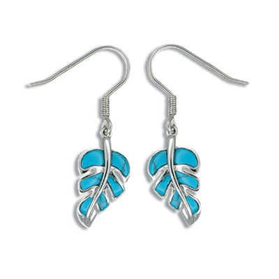 Sterling Silver Hawaiian Blue Turquoise Monstera Leaf Earrings