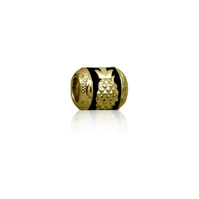 Sterling Silver Hawaiian Gold Pineapple with Black Enamel Bead