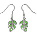 Sterling Silver Hawaiian Green Turquoise Monstera Leaf CZ Dangle Earrings
