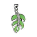 Sterling Silver Hawaiian Green Turquoise Monstera Leaf CZ Pendant