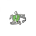 Sterling Silver Hawaiian Green Turquoise Wavy CZ Honu Ring