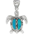 Sterling Silver Hawaiian Hand Carved Blue Opal Honu Pendant~Large