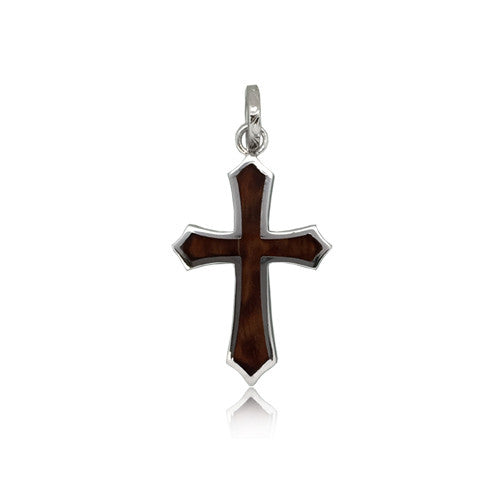 Sterling Silver Hawaiian Koa Wood Cross Pendant~Small