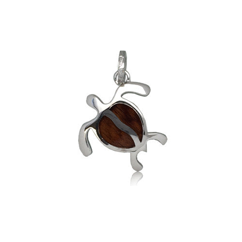 Sterling Silver Hawaiian Koa Wood Honu Pendant~Small