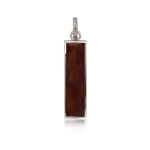 Sterling Silver Hawaiian Koa Wood Long Bar Pendant~Medium