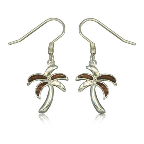 Sterling Silver Hawaiian Koa Wood Palm Tree Earrings