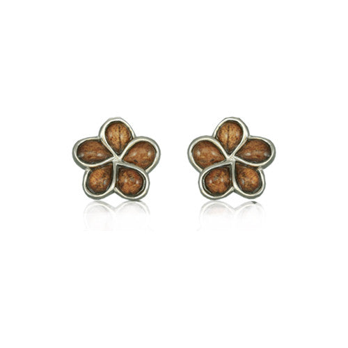 Sterling Silver Hawaiian Koa Wood Plumeria Earrings