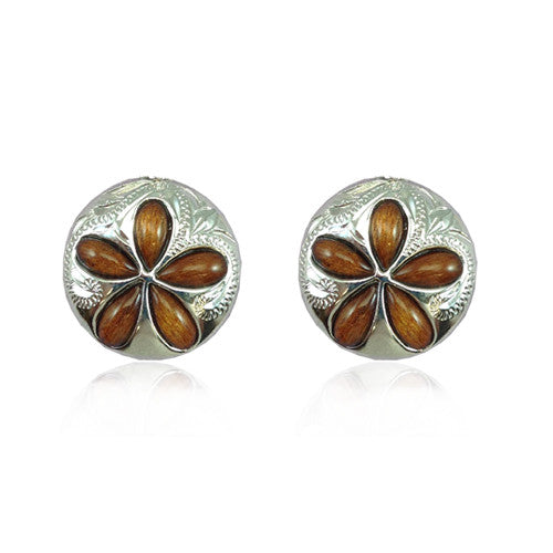 Sterling Silver Hawaiian Koa Wood Plumeria Sand Dollar Earrings