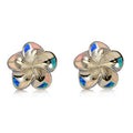 Sterling Silver Hawaiian Rainbow Opal Plumeria Stud Earrings~Small