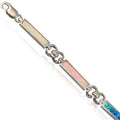 Sterling Silver Hawaiian Rainbow Opal Rectangle Bar and Chain Link Bracelet