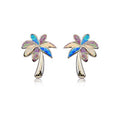 Sterling Silver Hawaiian Rainbow Opal Tropical Palm Stud Earrings