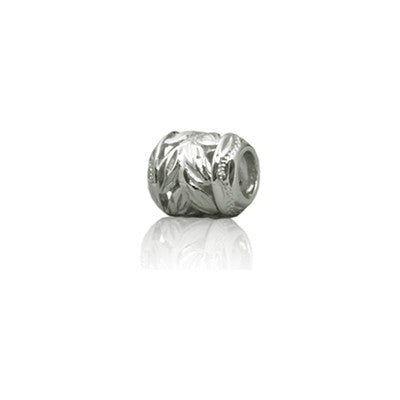 Sterling Silver Hawaiian Rhodium Cut-in Maile Leaf Bead