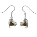 Sterling Silver Koa Wood Engraved Heart Shaped Dangle Earrings