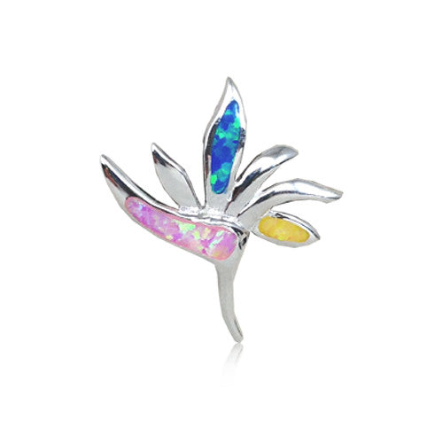 Sterling Silver Rainbow Opal Bird of Paradise Pendant