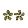 Sterling Silver Semi-Precious Green Peridot Plumeria Earrings