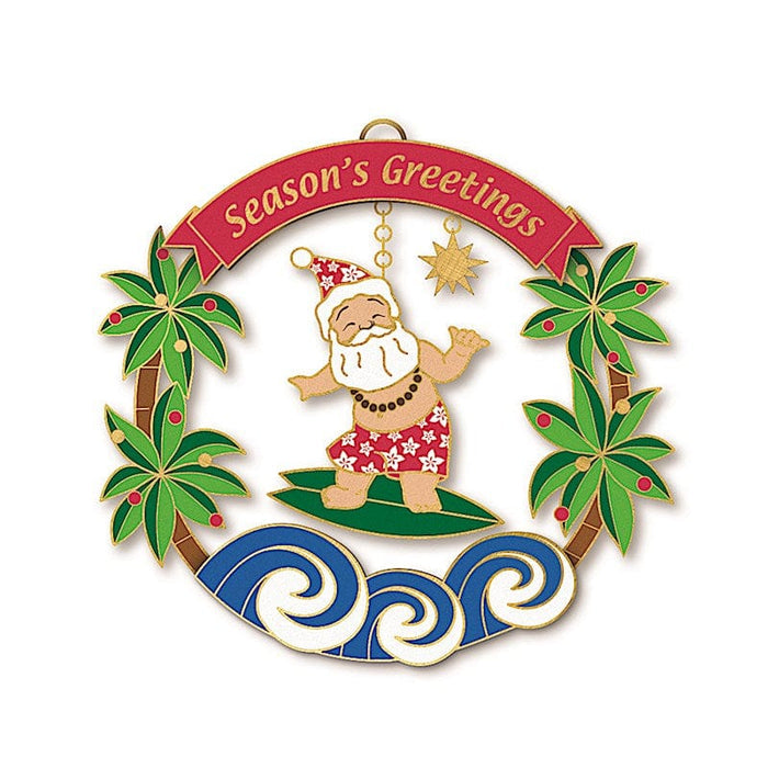 SURFING SANTA METAL DIE-CUT COLLECTIBLE ORNAMENT - 16022