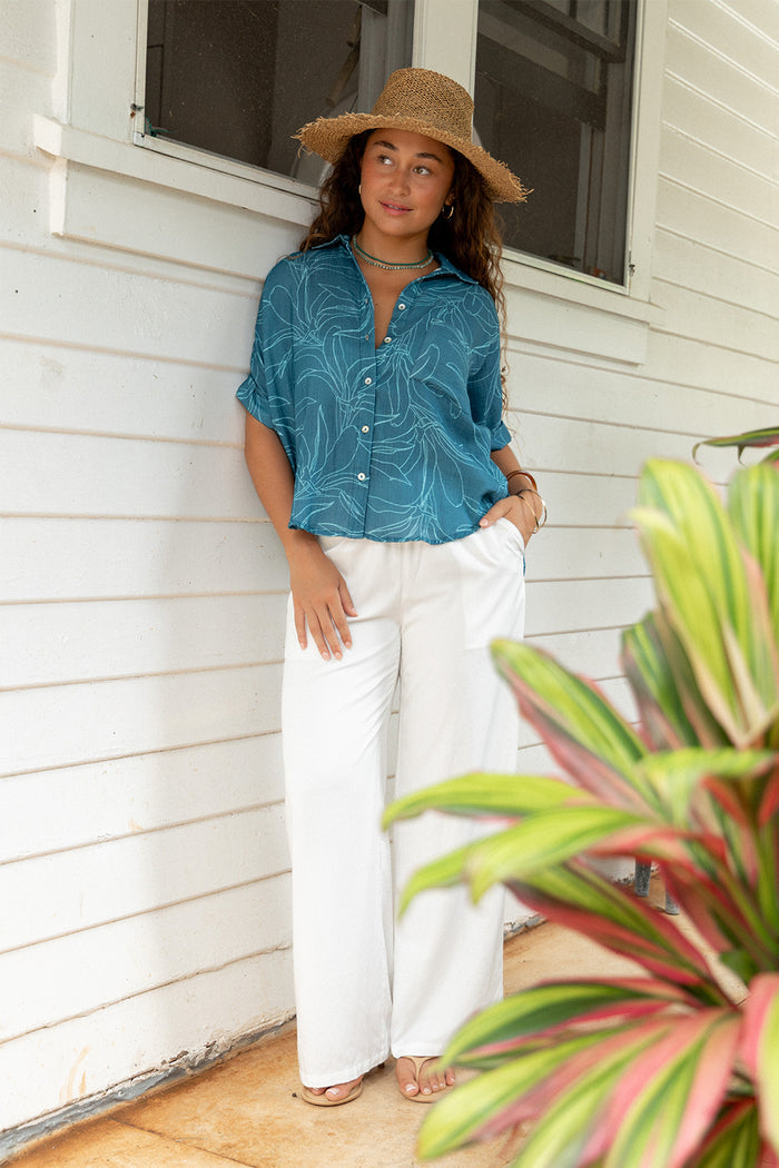 Top Quinn - Teal Ti Leaf Muslin