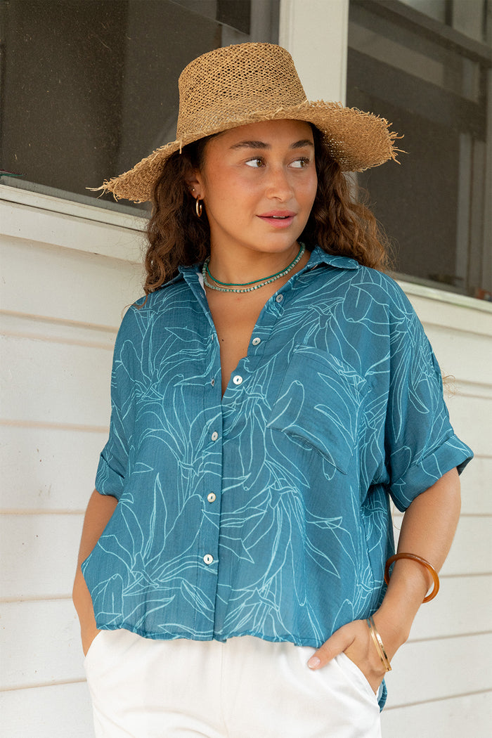 Top Quinn - Teal Ti Leaf Muslin