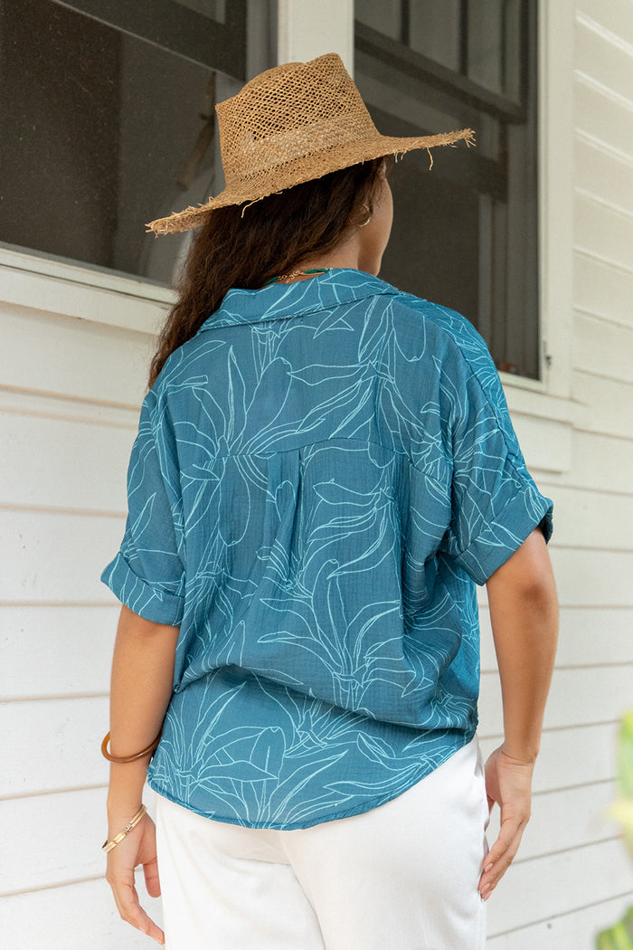 Top Quinn - Teal Ti Leaf Muslin