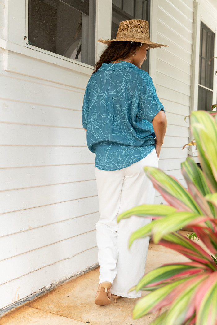 Top Quinn - Teal Ti Leaf Muslin