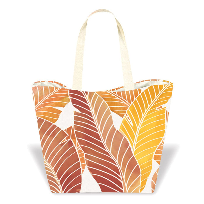 TROPICAL LEAVES BROWN TROPICAL BEACH TOTE