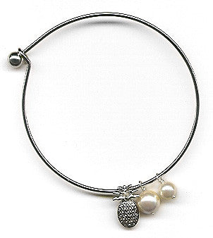 White Mother of Pearls and Pineapple Charm Bangle Bracelet