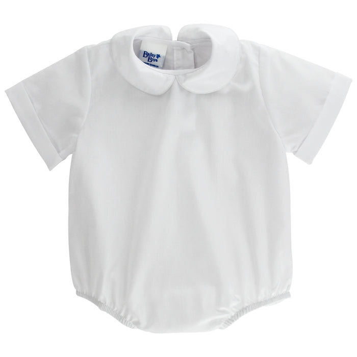 White Polished Cotton - Boys Short Sleeve Onesie