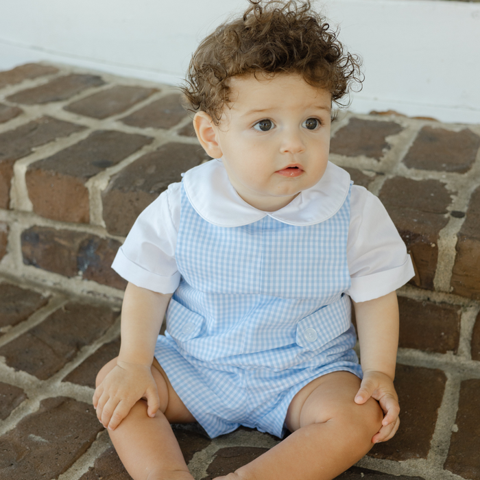 White Polished Cotton - Boys Short Sleeve Onesie