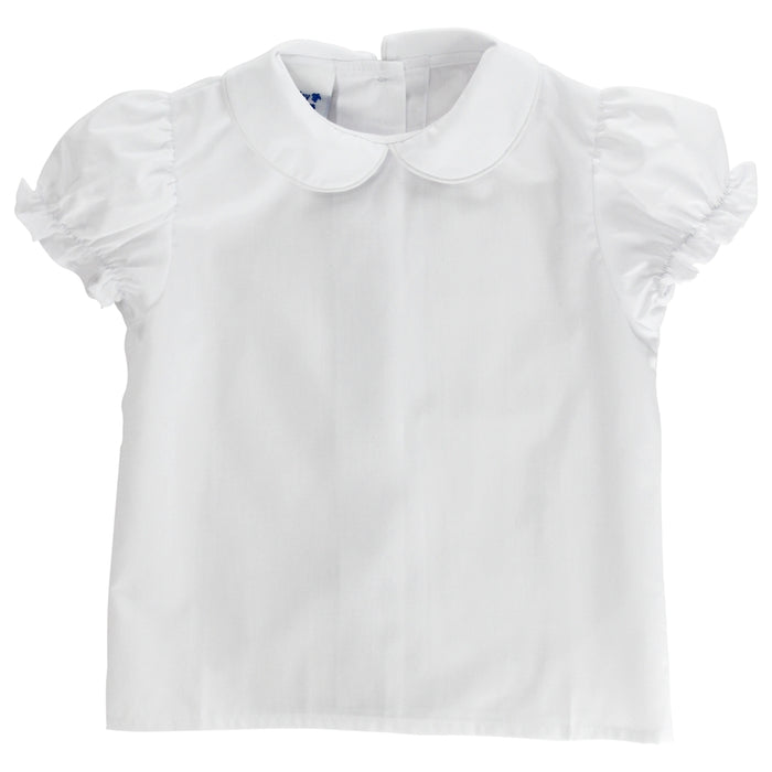 White Polished Cotton - Girls Short Sleeve Blouse