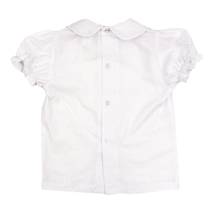 White Polished Cotton - Girls Short Sleeve Blouse
