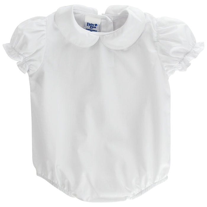 White Polished Cotton - Girls Short Sleeve Onesie