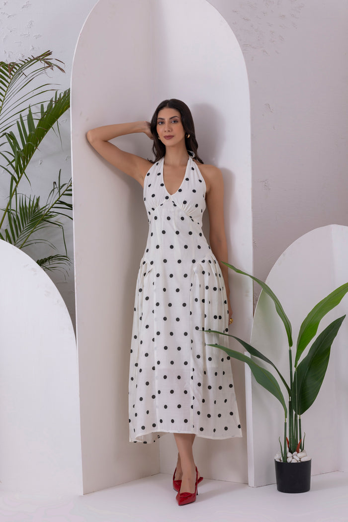 White Polka Dot Midi Dress