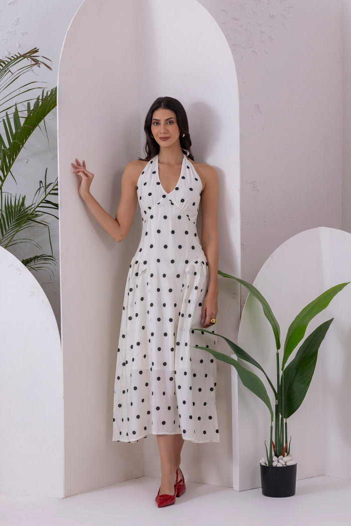 White Polka Dot Midi Dress