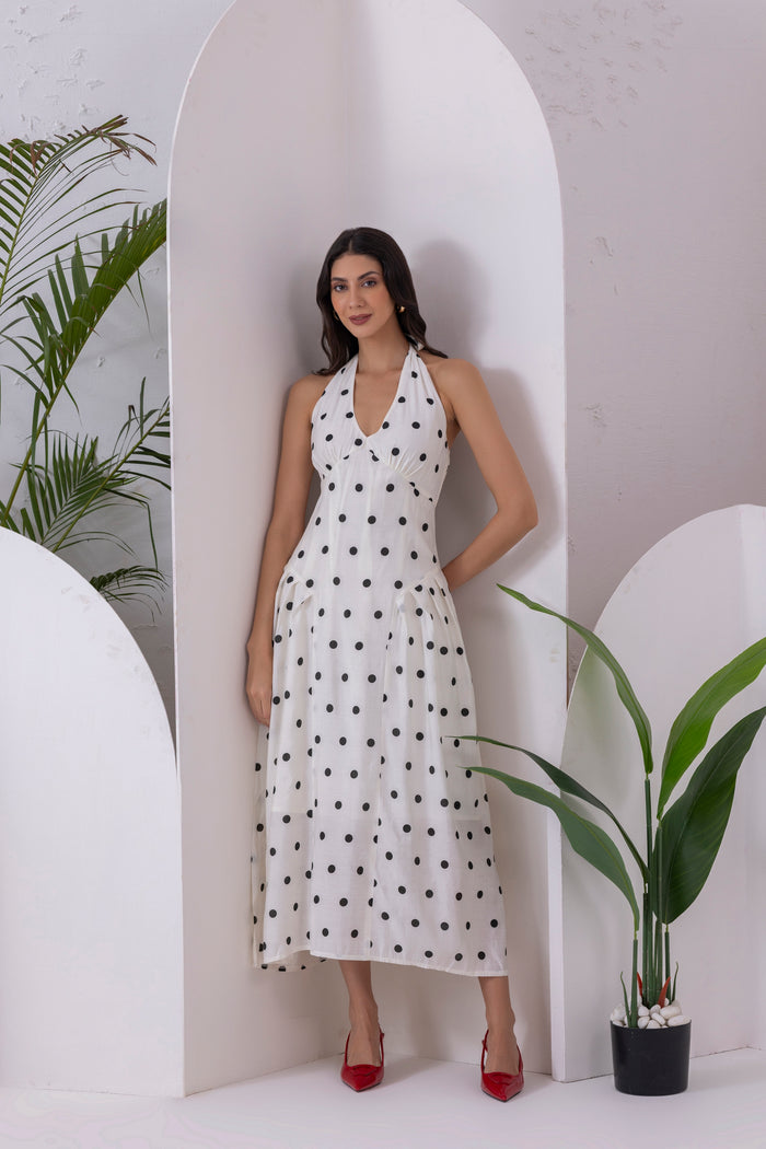 White Polka Dot Midi Dress