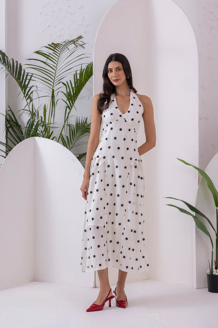 White Polka Dot Midi Dress