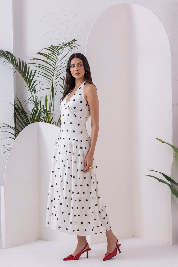 White Polka Dot Midi Dress