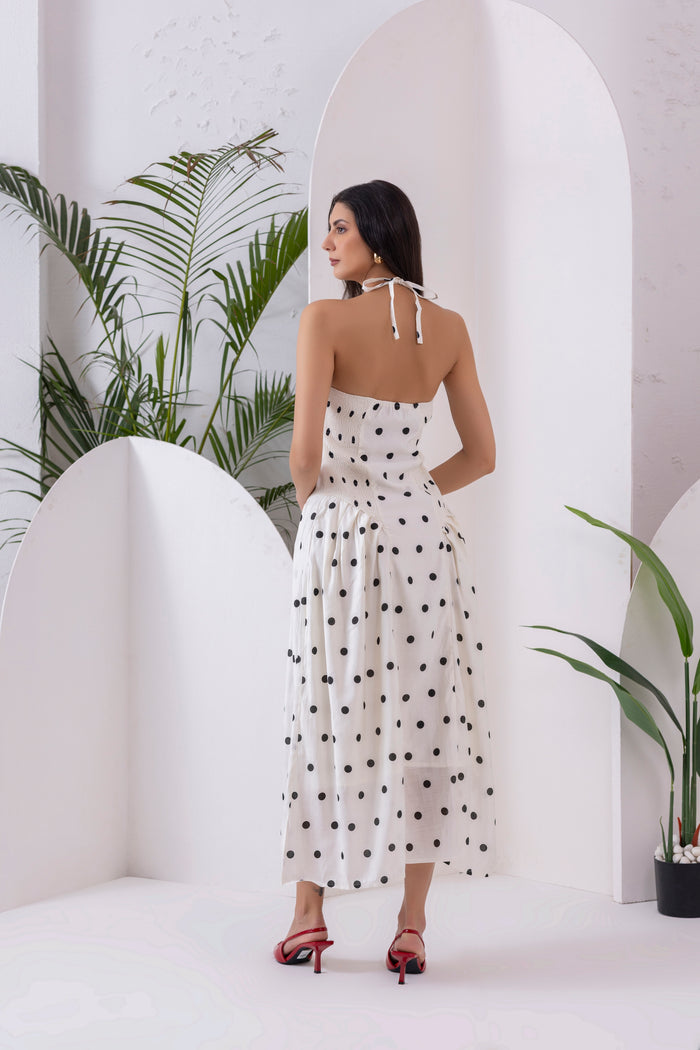 White Polka Dot Midi Dress