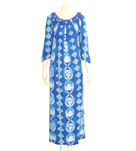 WOMENS RAYON MUU MUU RUFFLE LEI 3/4 SLEEVE