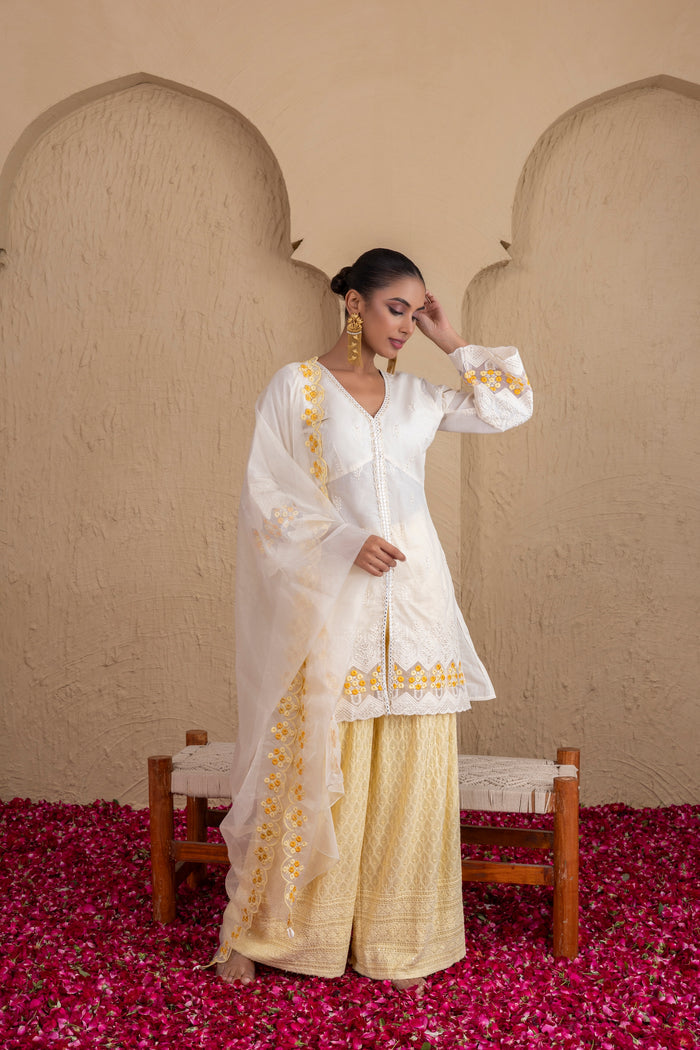 OFF-WHITE YELLOW EMBROIDERED SUIT SET